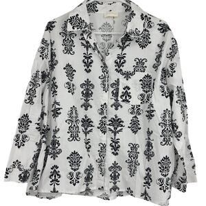 HOPE Designer B&W Damask Pattern Oversize Button Shirt Blouse Women's M 2685